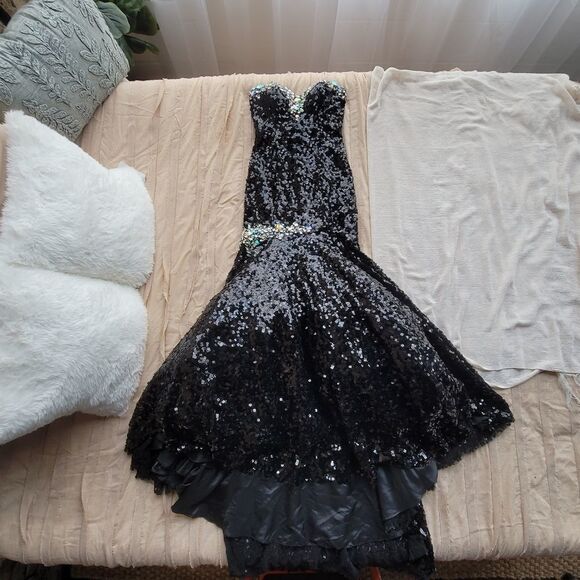 Dancing Queen Black Strapless Sequin Mermaid Formal Prom Gown Dress - Picture 1 of 11
